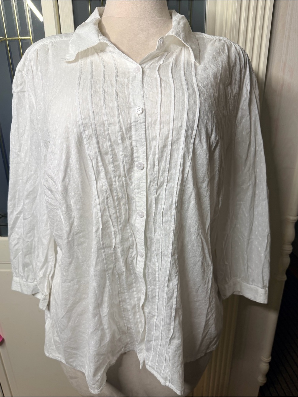 Sonoma Lifestyle Woman 3X White 100% Cotton Pintuck Blouse Boho